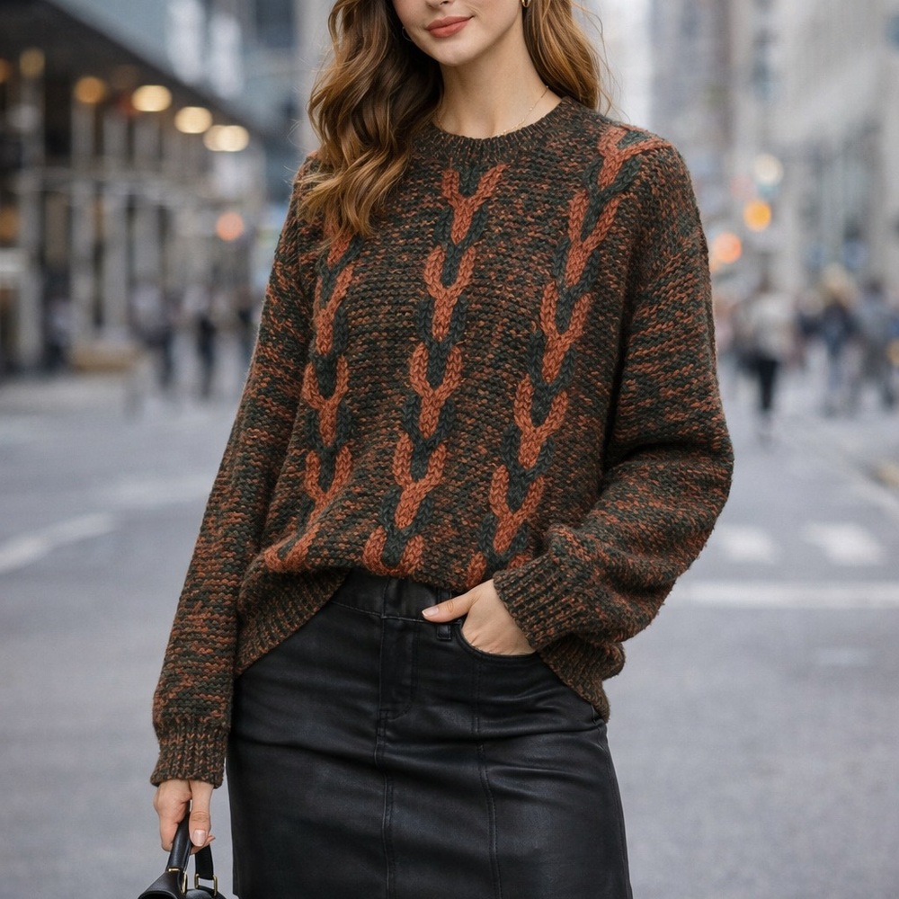 Saturdays Vintage Chunky Crochet Cable Sweater Top